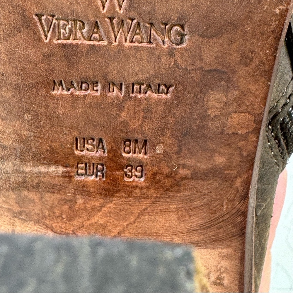 Vera Wang Chocolate Brown Leather Stack Heeled Bo… - image 8